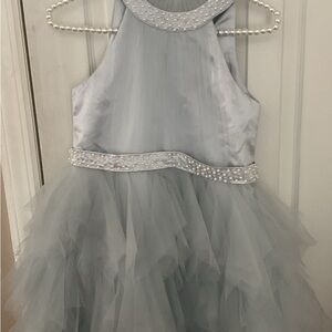 Silvery gray little girls party dress.